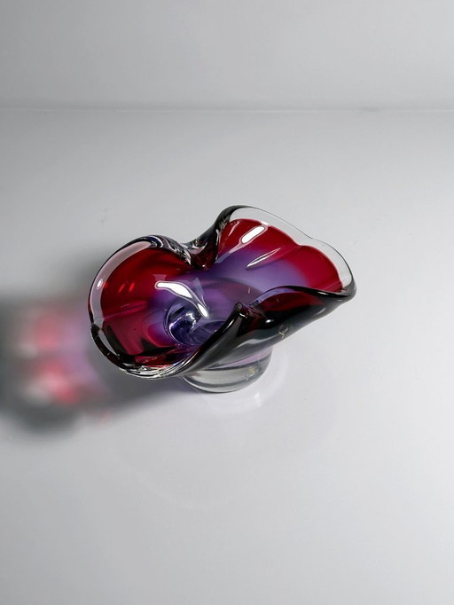 Vintage Ashtray / Vide Poche Josef Hospodka - Chřibská Bohemian Cranberry Violet Glass Sklo Skrdlovice Bohemia Mid - Century