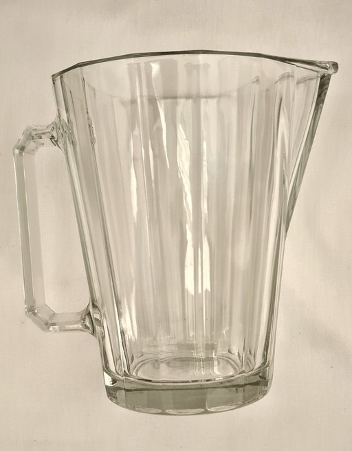 Jarra de cristal Bormioli Rocco - Italia - cristal prensado, corte biselado, forma Art Déco, mediados de (photo 2 of 8)