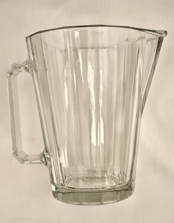 Jarra de cristal Bormioli Rocco - Italia - cristal prensado, corte biselado, forma Art Déco, mediados de (photo 2 of 8)