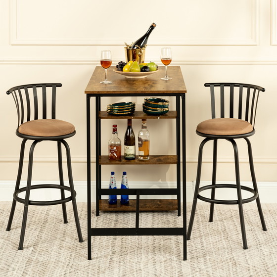 Image 1 of 2x sgabelli da bar girevoli marroni Urban Meuble in stile bistrot con poggiapiedi, 2 possibili altezze di seduta 62/73 cm Pistil