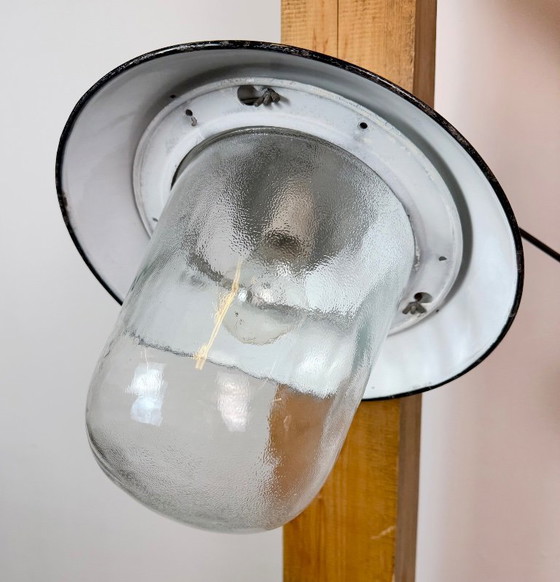 Vintage Industrial Black Enamel and Cast Iron Wall Lamp, 1960s, Wall lights, Metal, Glass (photo 5 of 15)