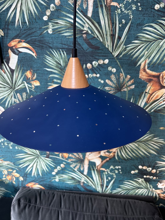 Image 1 of Magnifique suspension Herda vintage – Design milieu du siècle (Bleu/Bois)