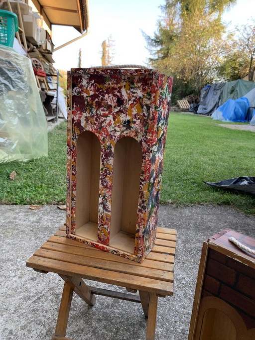 Hölzerner handbemalter Weinflaschenhalter, 2010er Jahre