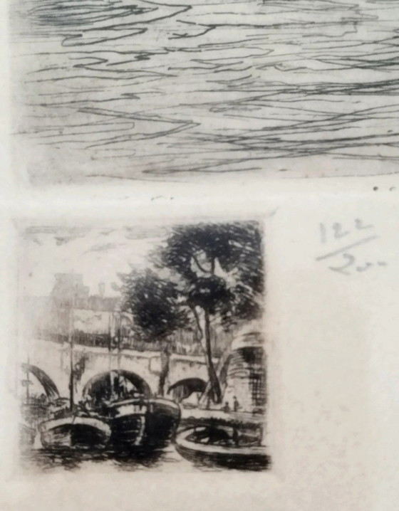 Originele ets van Aimé Edmond Dallemagne, getiteld Gezicht op de Seine – Litho's & Zeefdrukken, Paper (photo 6 of 10)