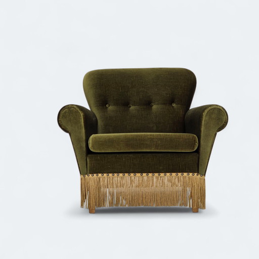 1970er Jahre Dänischer Loungesessel, niedrig, Möbel Velours, Eschenholzbeine