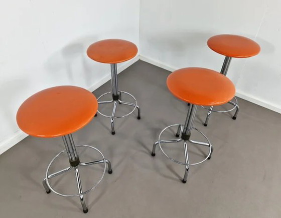 Brabantia Barhocker | 4er Set | 1970er Jahre, Chrom, Orange (Foto 7 von 12)