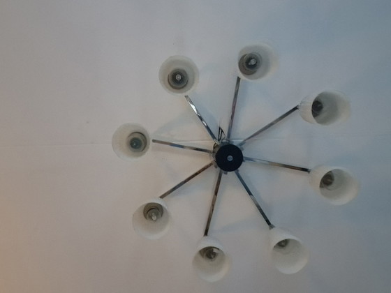 Image 1 of Lampada da soffitto vintage con 8 paralumi in vetro