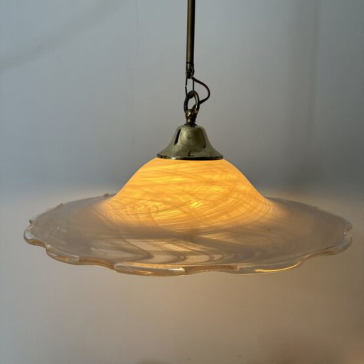 Lampada a sospensione vintage in vetro a spirale