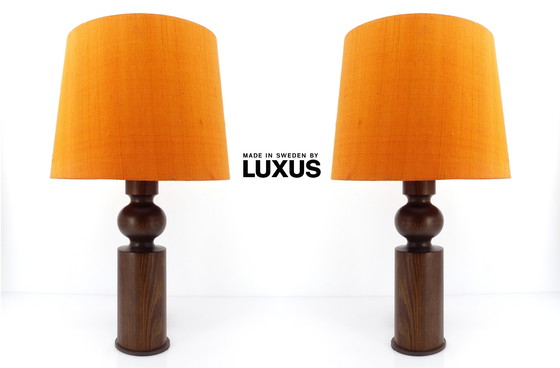 Image 1 of Paire de Lampes de Table Scandinaves en Pin par Uno Kristiansson pour Luxus, Suède, Circa 1965