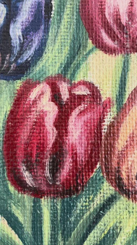 Image 1 of Vintage original flower oil painting, floral still life wall art