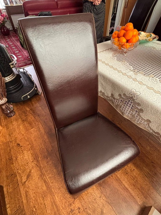 Set di quattro Sedie da pranzo, pelle marrone scuro, Legno, Modern (foto 3 di 5)