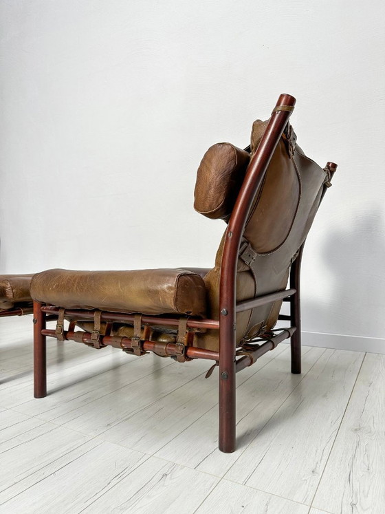 Image 1 of Poltrona lounge e poggiapiedi vintage in pelle Inca di Arne Norell per Norell Möbel AB, design svedese, anni '70.
