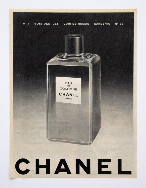 Originele Vintage Chanel Eau de Cologne Reclame Poster 1961 / Niet ingelijst / 33x25cm / Zeer Goede Staat / Geen Herdruk