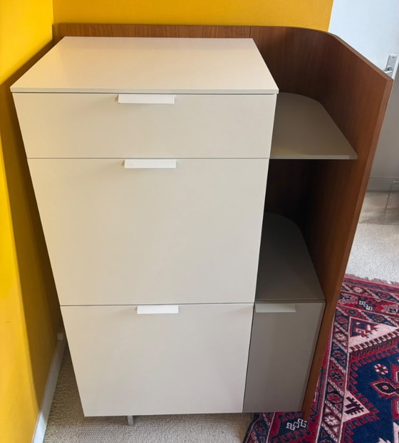 Armadio contenitore con scrivania a ribalta, beige e legno, Cinna, Armadi contenitori, MDF, Modern (foto 6 di 6)