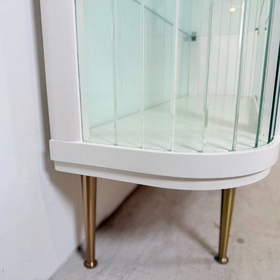 Image 1 of White vintage slatted display case on gold legs