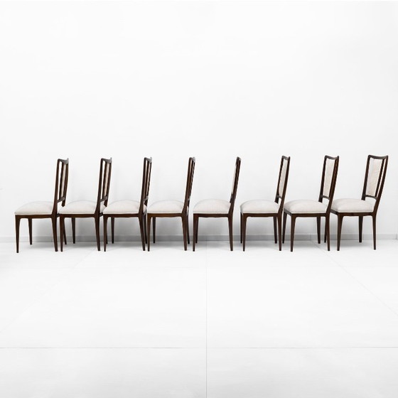 Image 1 of Set of 8 Osvaldo Borsani Mid-Century Modern Italian Bouclè Dining Chairs, 50s