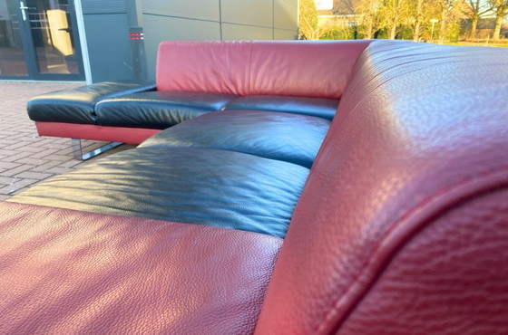 Image 1 of Divano angolare Montel in vera pelle rossa e nera