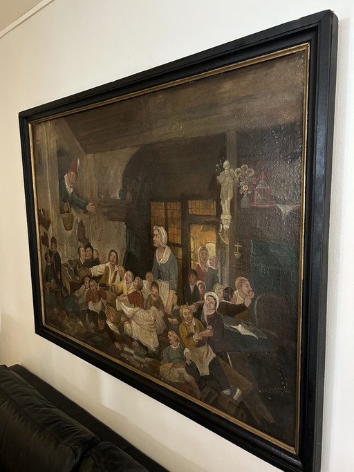 19e eeuw olieverfschilderij op doek naar een werk van Frédéric de braekeleer 