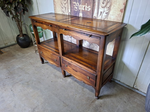 Antieke Engelse sidetable, wandtafel, wandconsole met lederen inleg afm. 126x46cm en 86cm hoog.