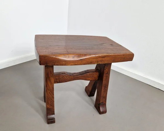 Eiken krukje | Frankrijk jaren 60, Bruin, Rustic (foto 6 van 11)