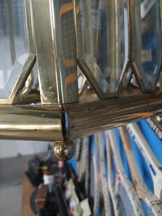 Image 1 of Enorme lanterna a sospensione Lustre Française in vetro Biseauté e Laiton Poli