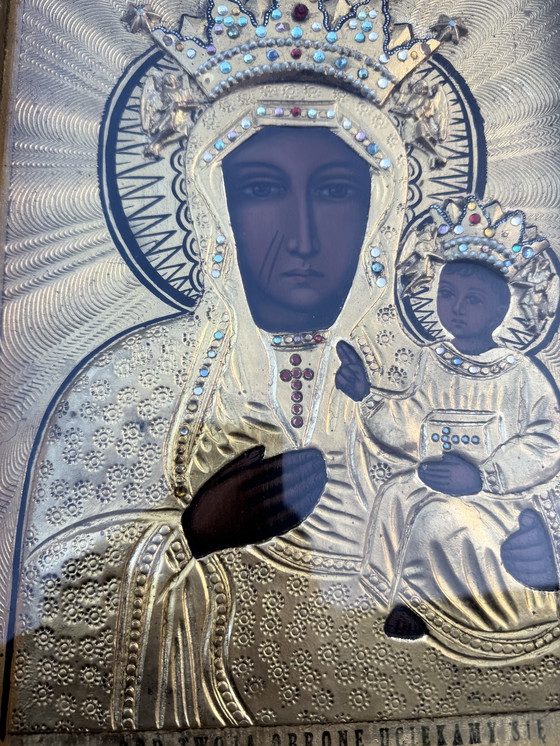 Image 1 of Icona dipinta e metallo sbalzato, Polonia, inizio XX secolo
