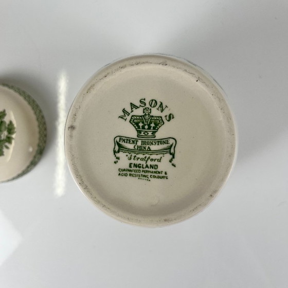 Image 1 of Een paar Mason's Ironstone-dozen, "Stratford"-groen decor, Engeland, 1970