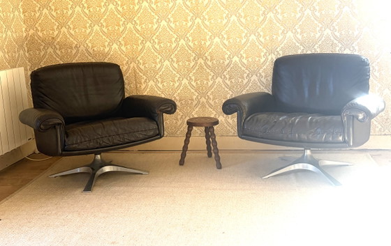 Image 1 of Paire de 2 fauteuils lounge De Sede DS31 en cuir marron