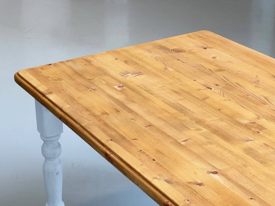 Image 1 of Large country-style dining table, solid wood, white painted, 1980s