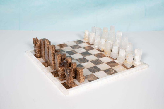 Image 1 of Vintage Natural stone chess game, Midmod onyx chest game