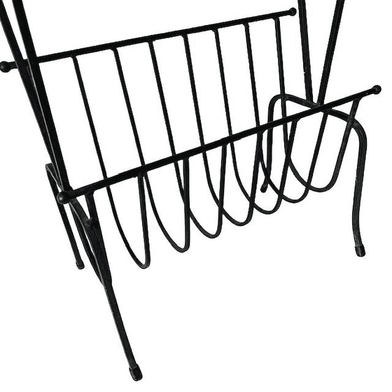 Image 1 of Vintage mid-century reading table retro magazine rack tiles wrought iron 1960s
