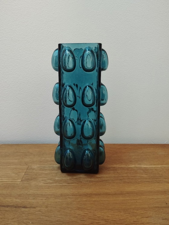 Vintage Bubbled Blue Vase (1960-1970) Designed by Wilhelm Braun-Feldweg – Kristallglaswerk Hirschberg, Glass (photo 3 of 6)