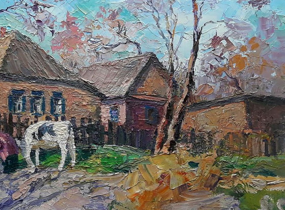 Origineel olieverfschilderij Dorpsstraat Platteland Landelijk leven Landelijk landschap (photo 7 of 7)