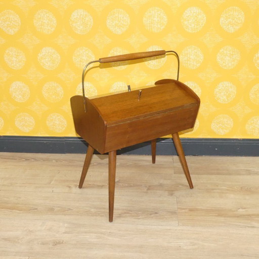 50s classic sewing basket wooden sewing box on legs