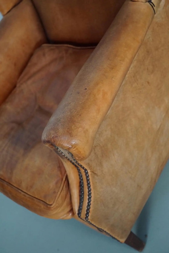 Image 1 of Vintage Nederlandse clubfauteuil van cognackleurig leer