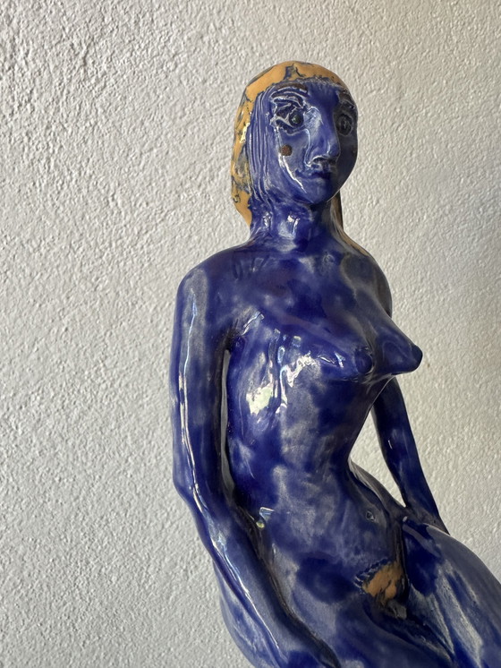 Image 1 of Sculpture Nue Stylisée Céramique Bleu