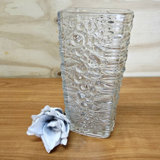 Vintage Glasvase Blasenstruktur (Hermanova Hut, 1968) Sklo Union Mid-Century Modern Vase