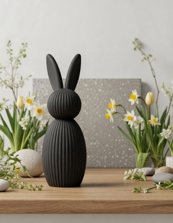 Image 1 of Moderne Osterdeko – Osterhasen Set 17cm + kleiner Hase 10cm mit bunten Eiern