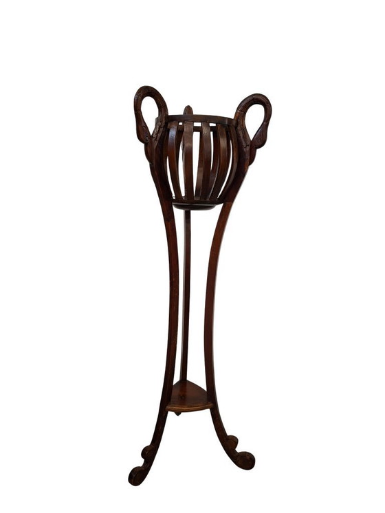 Image 1 of Élégant porte-pot de fleurs vintage en bois de cerisier