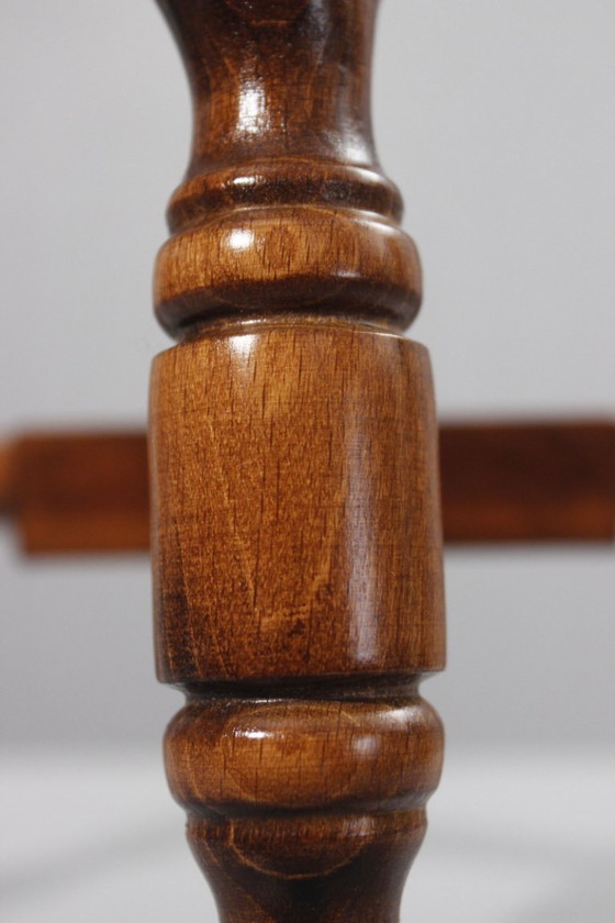 Image 1 of Brutalistischer Dreibeinhocker aus gedrechseltem Holz, Stil von Charles Dudouyt, 20. Jahrhundert