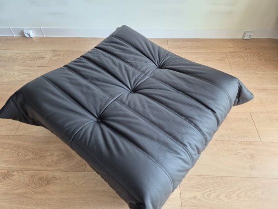 Image 1 of Michel Ducaroy for Ligne Roset Black Leather Togo Sofa and pouf, Set of 2