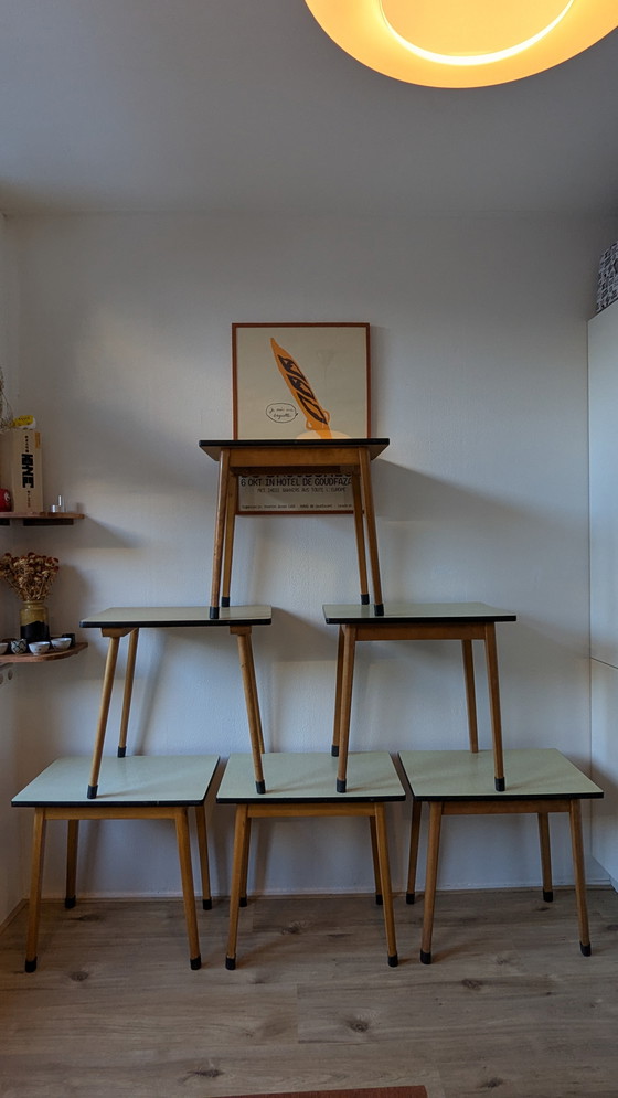 Image 1 of Pair of Vintage 60s green formica side table / school table