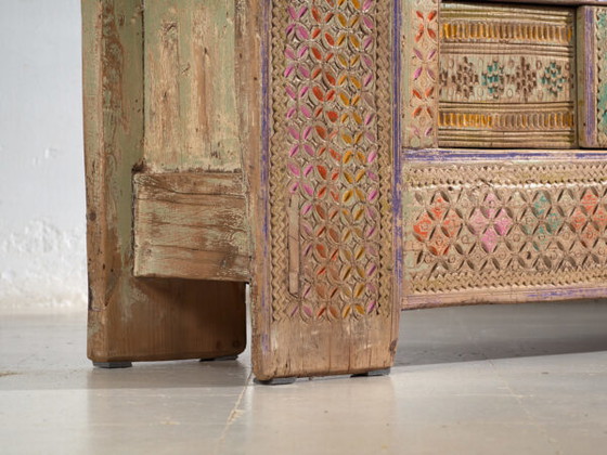 Credenza antica dipinta in legno di pino – Xinjiang, circa 1930 – Credenze con vetrina, Wood (photo 16 of 40)