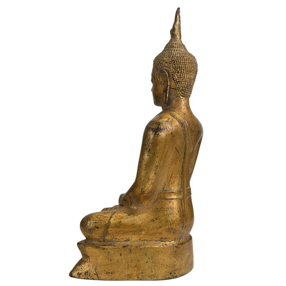 Estatua antigua de Buda tailandés en Bhumisparsha Mudra - Estilo Rattanakosin del siglo XVIII/XIX - Bronce (photo 6 of 11)