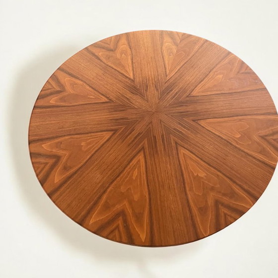 Image 1 of Mid - Century / Space Age side / coffee table with round veneered solid wood table top on veneer-clad chrome base