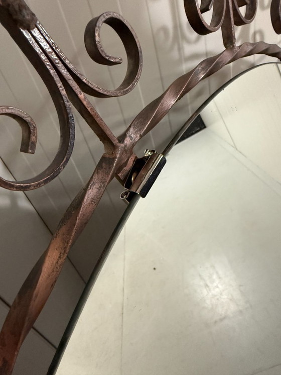 Image 1 of Very large round wrought iron wall mirror 1960's