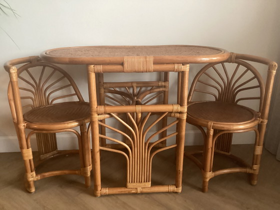 Image 1 of Set da bistrot in rattan e bambù, set da balcone, set da palma Tete a Tete