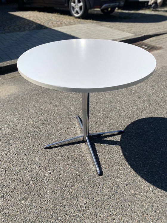 1970s Chrome Space Age Side Table Vintage Table Round Coffee Table, Wood, White (photo 9 of 9)
