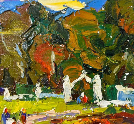 Image 1 of Original Oil Painting Summer Forest Landscape In the evening calm
