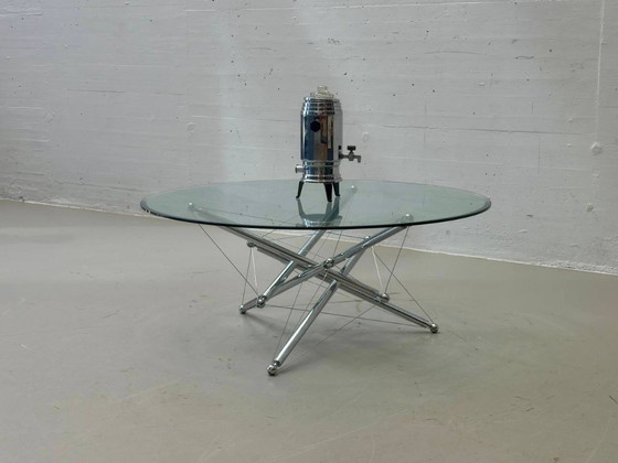Table basse Tensegrity 713 de Theodore Waddell pour Cassina, 1973 – Tables basses, Glass, Chrome, Vintage (photo 3 of 13)